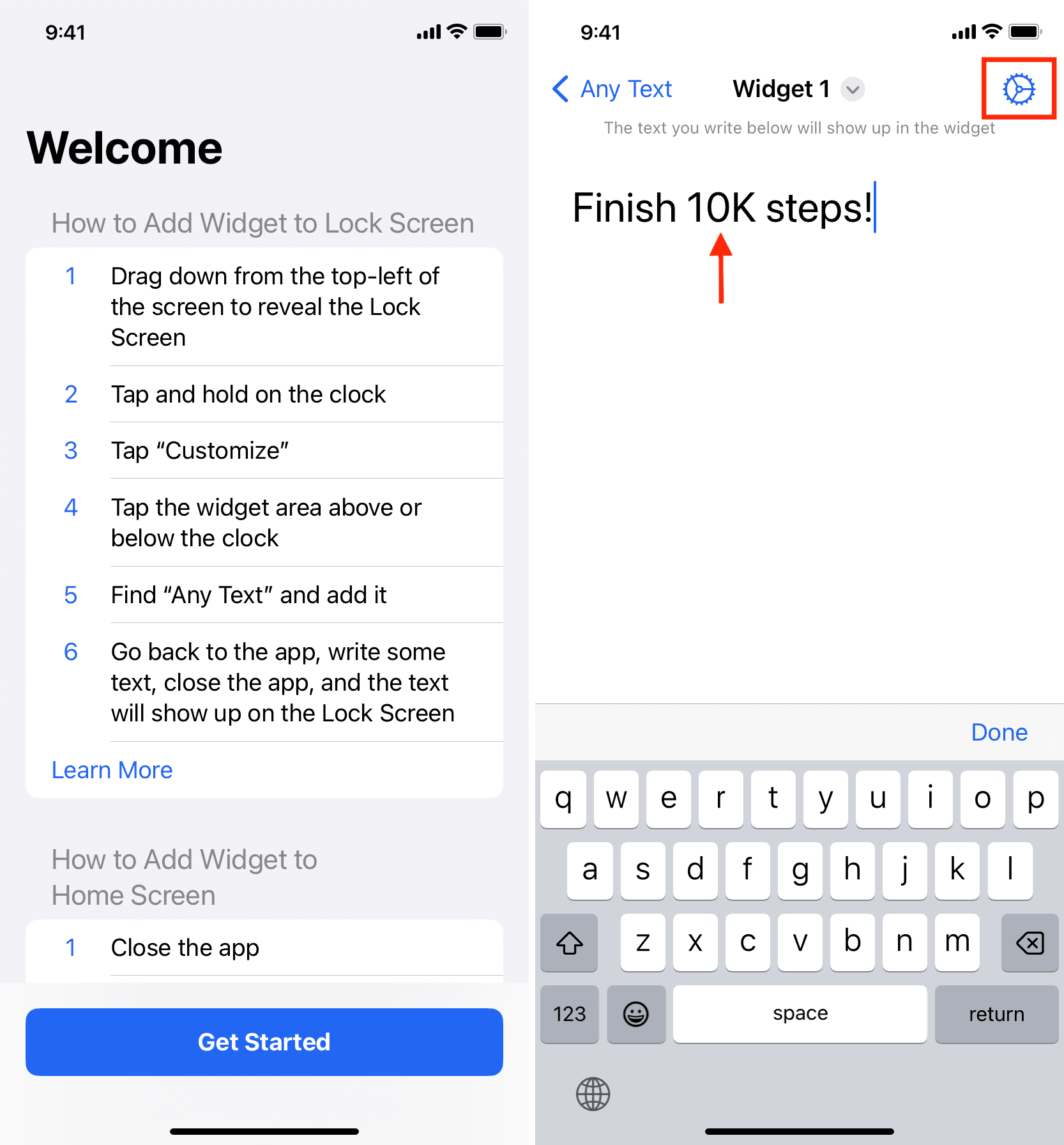 Type text in Any Text app that will appear on iPhone Lock Screen