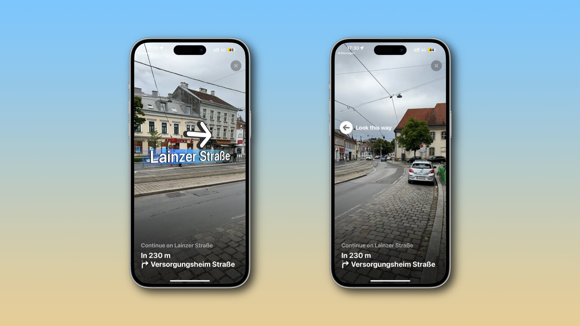 AR navigation with Apple Maps on iPhone in Vienna, Austria