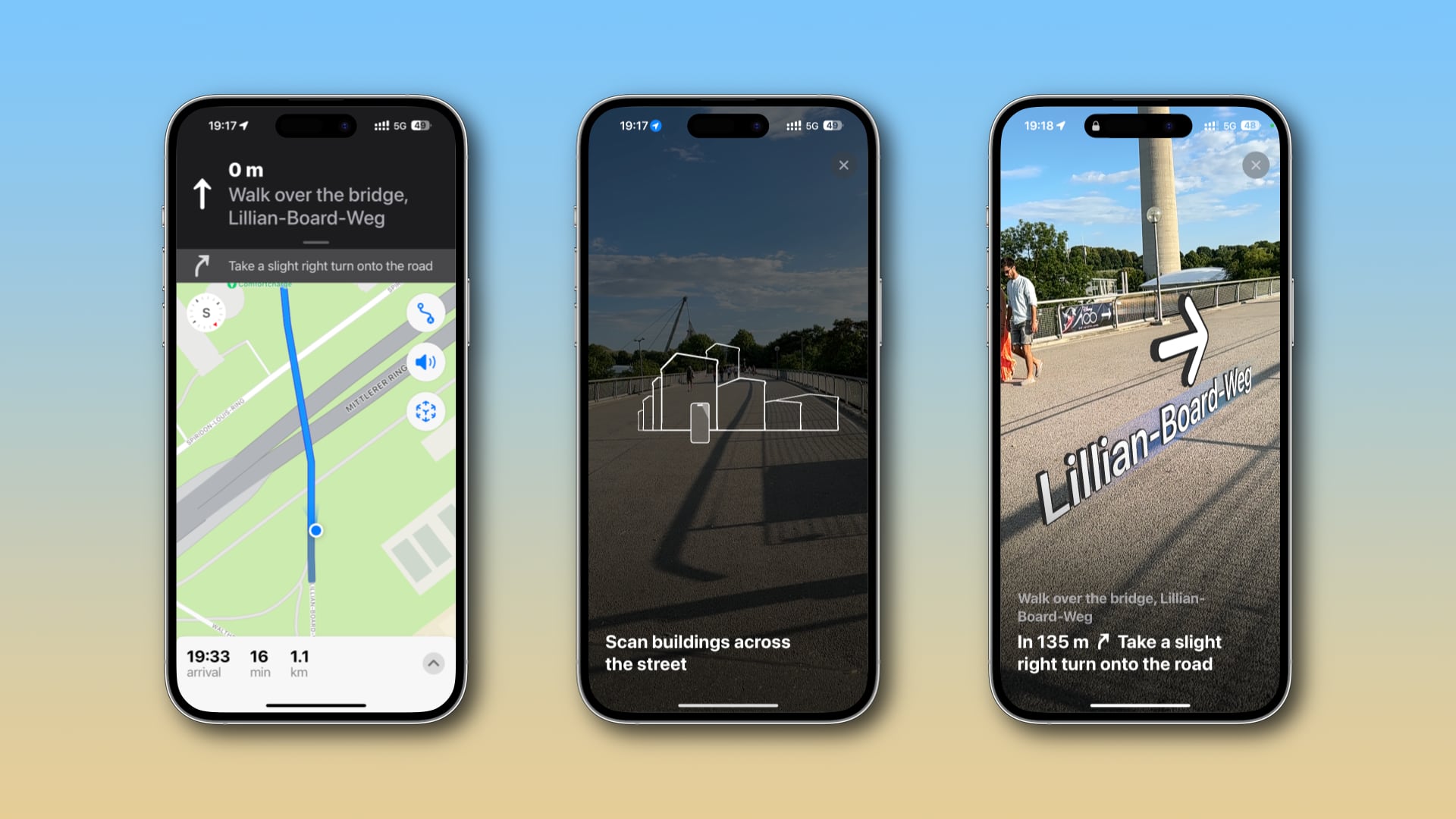 Navigating with Apple Maps on iPhone using walking directions in augmented reality