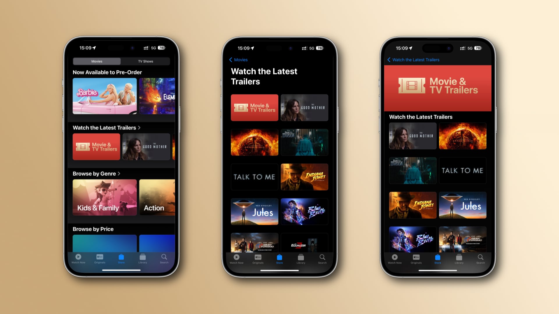 Browsing movie trailers in Apple's TV app on iPhone