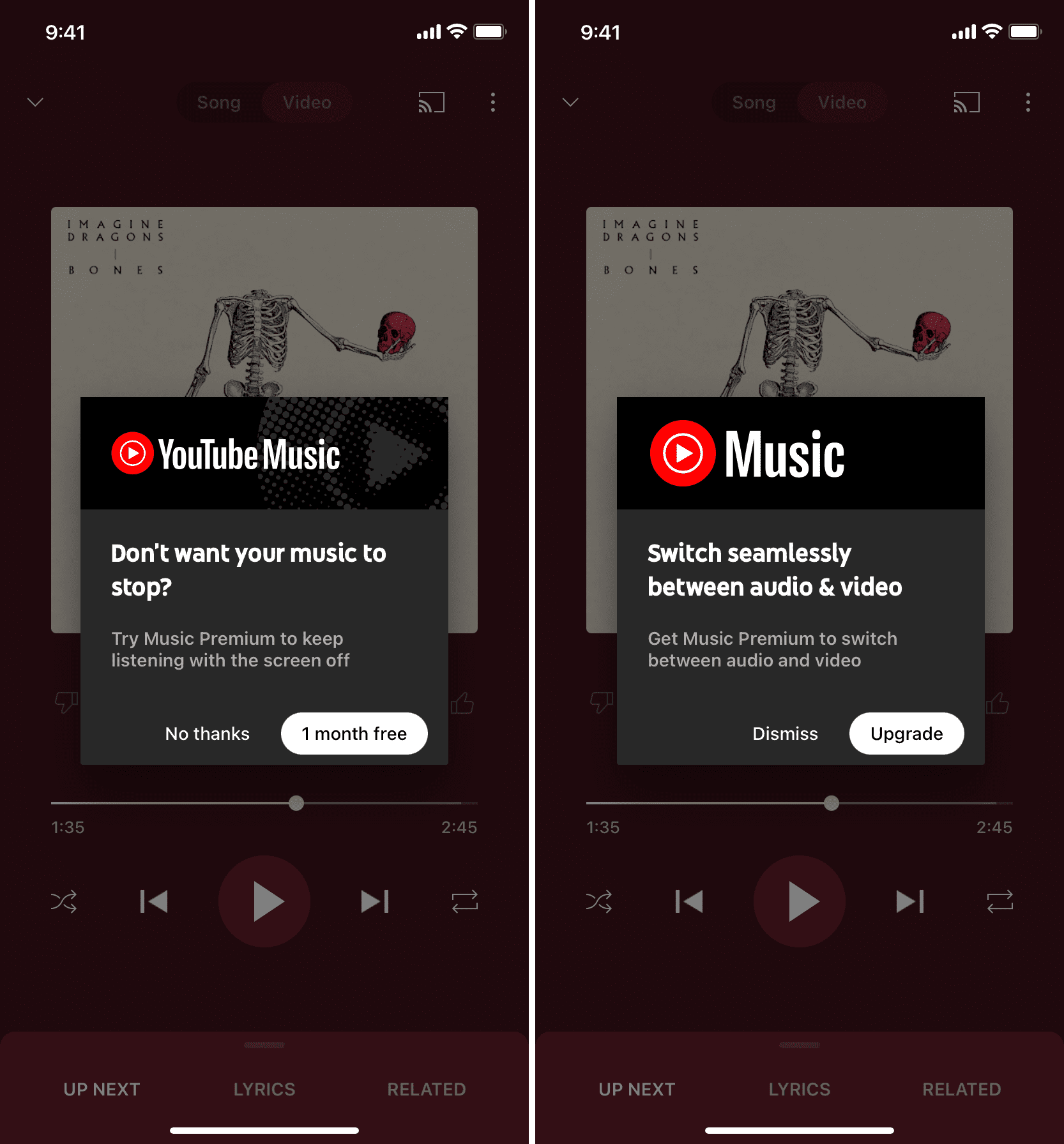 Buy Premium plan to play YouTube Music in background and use audio and video modes