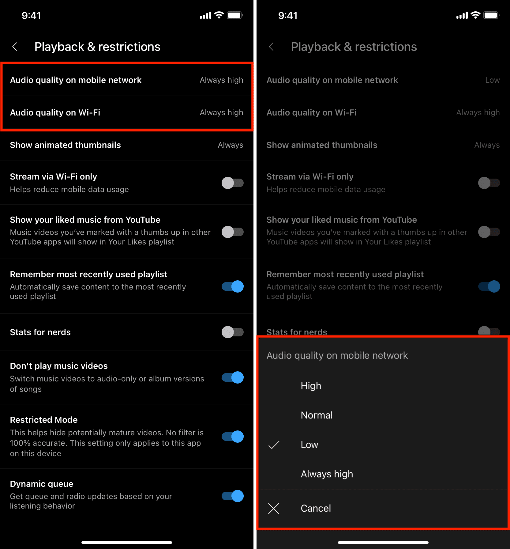 Change audio quality in YouTube Music app