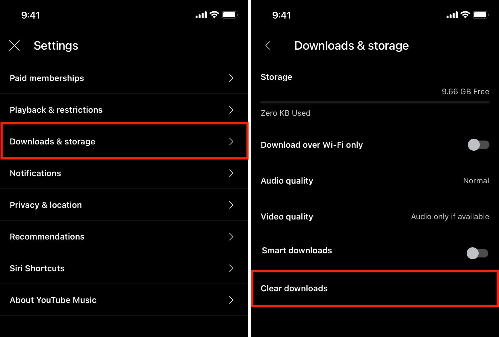 Clear downloads in YouTube Music on iPhone