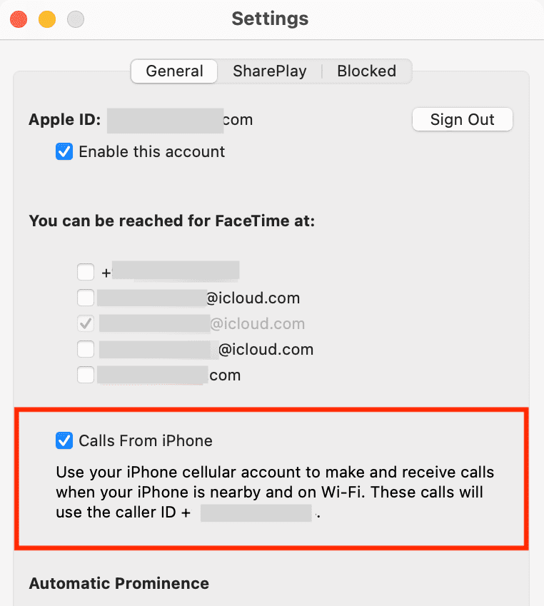 Enable Calls From iPhone in Mac FaceTime settings