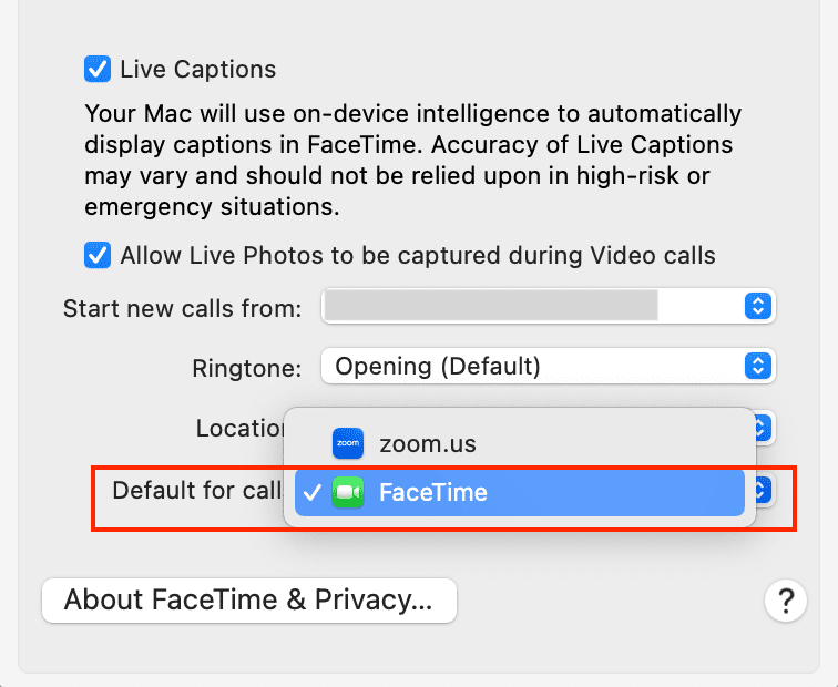 FaceTime as default for calls on Mac