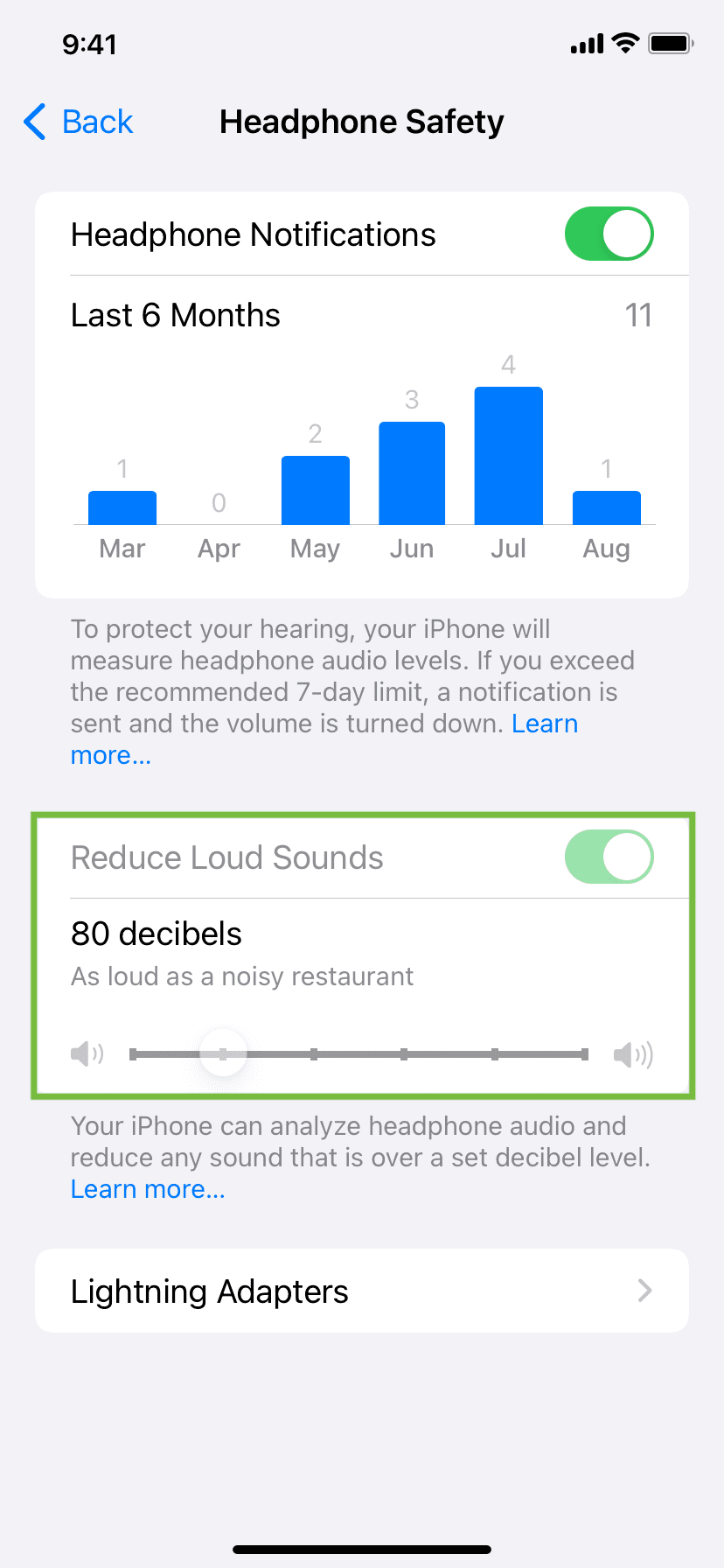 Grayed our Reduce Loud Sounds option on iPhone