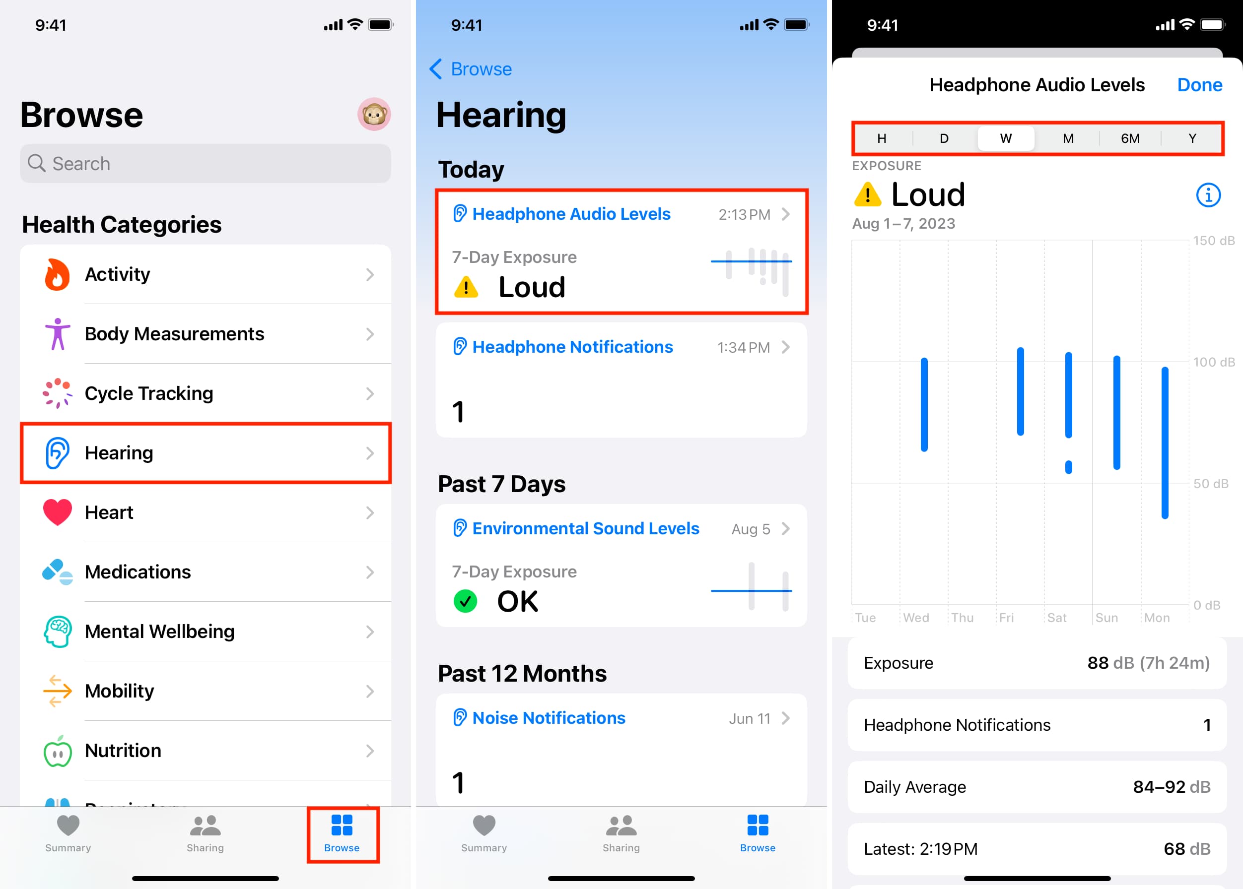 Hearing data in Health app on iPhone
