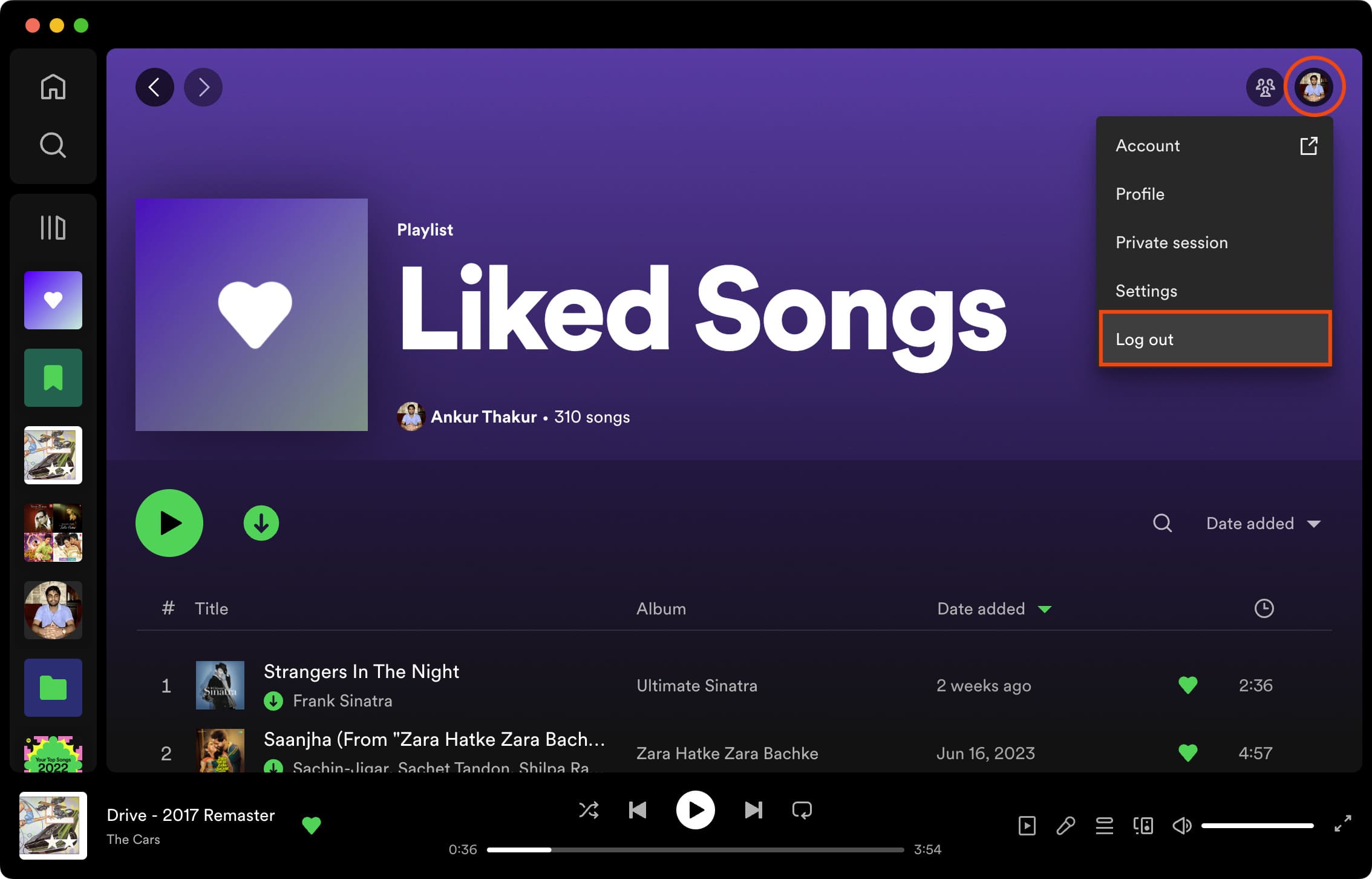 Log out from Spotify on Mac