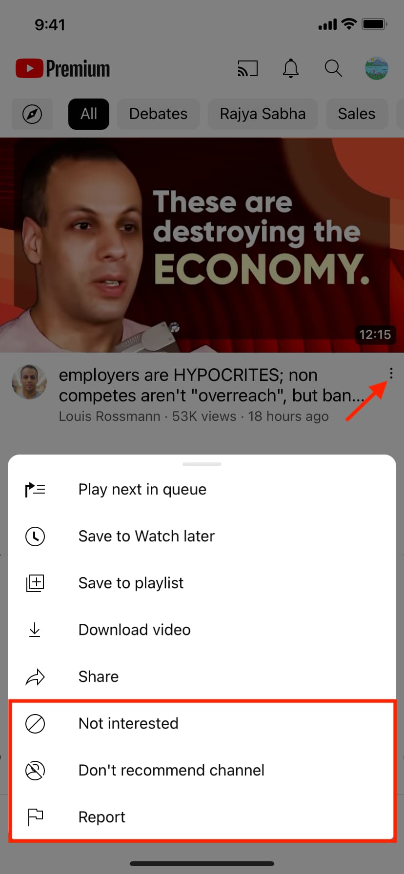 Not interested and Don't recommend channel in YouTube
