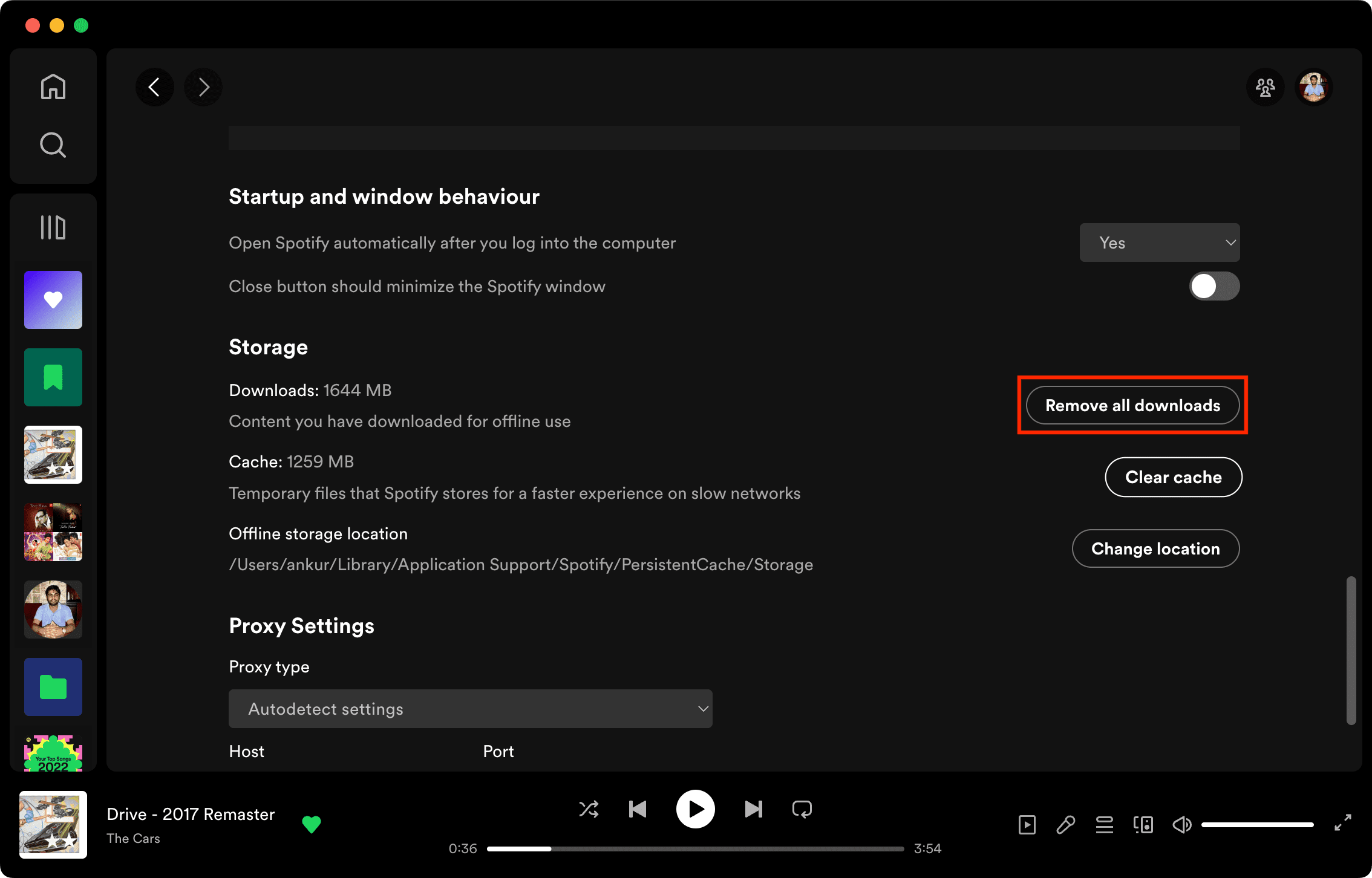 Remove all downloads from Spotify app on Mac