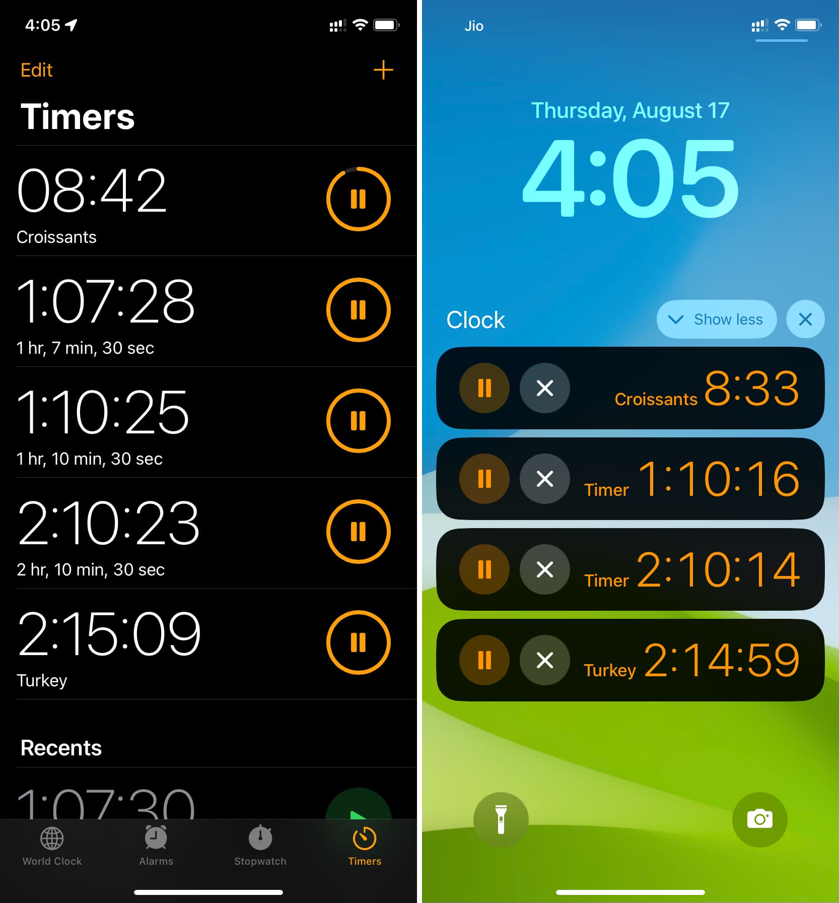 See all your running timers inside iPhone Clock app and as Live Activities