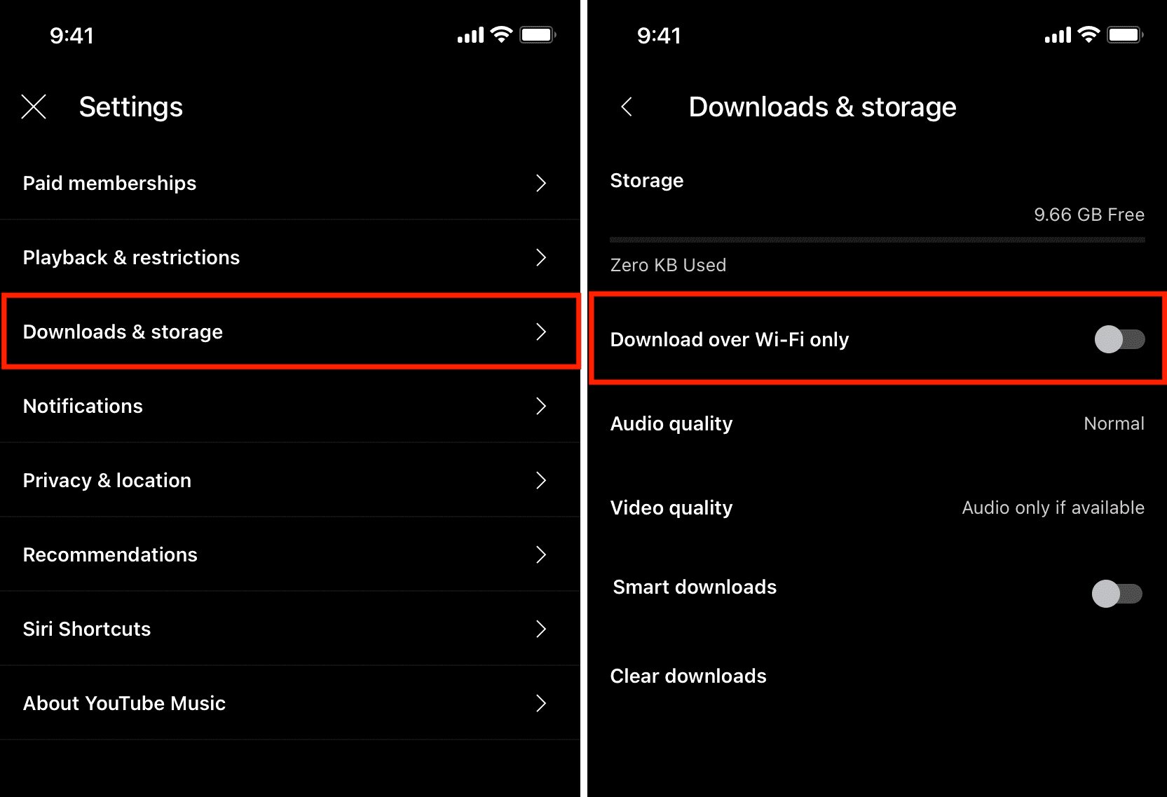 Turn off Download over Wi-Fi only in YouTube Music