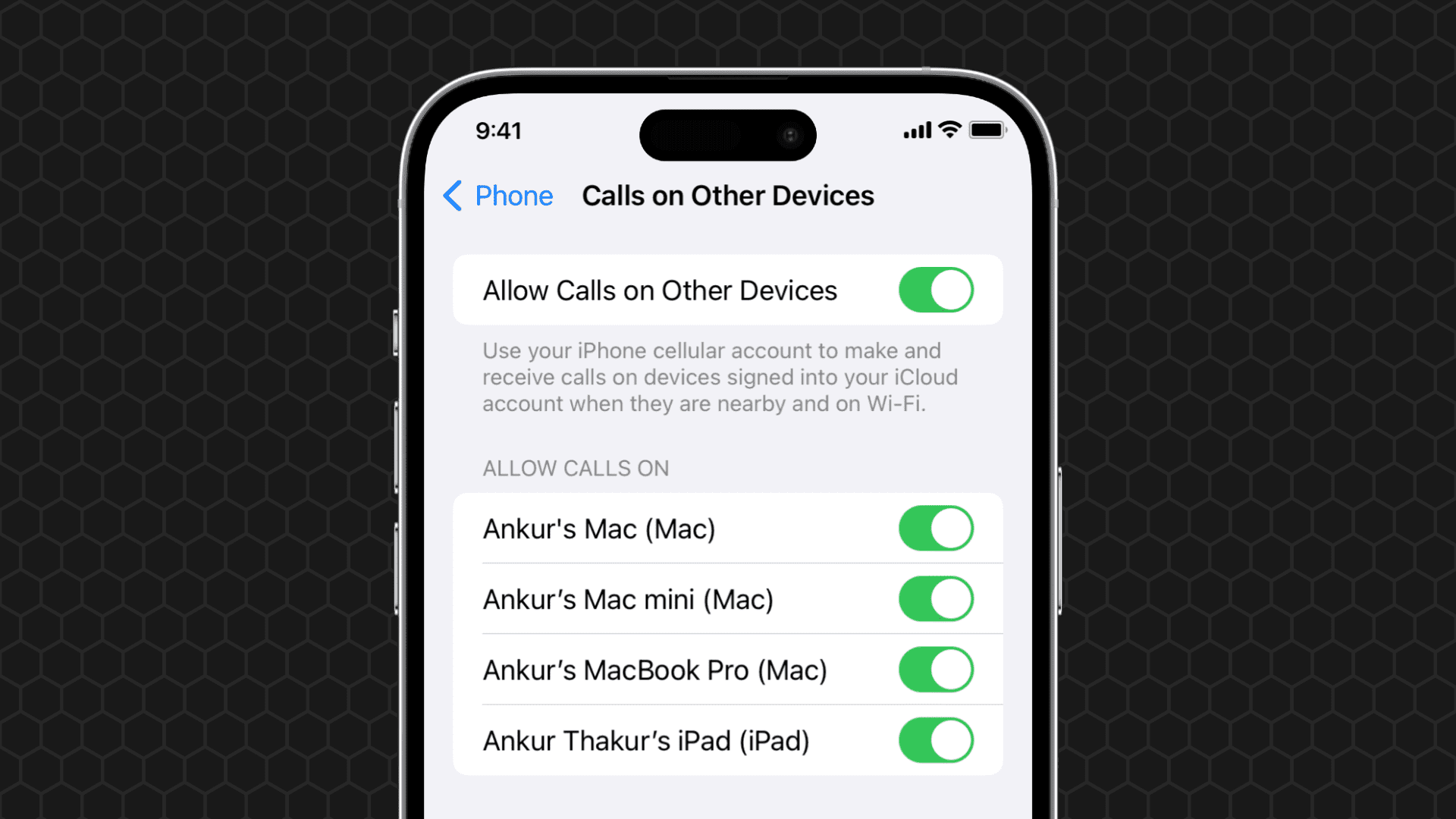 Allow Calls on Other Devices in iPhone settings