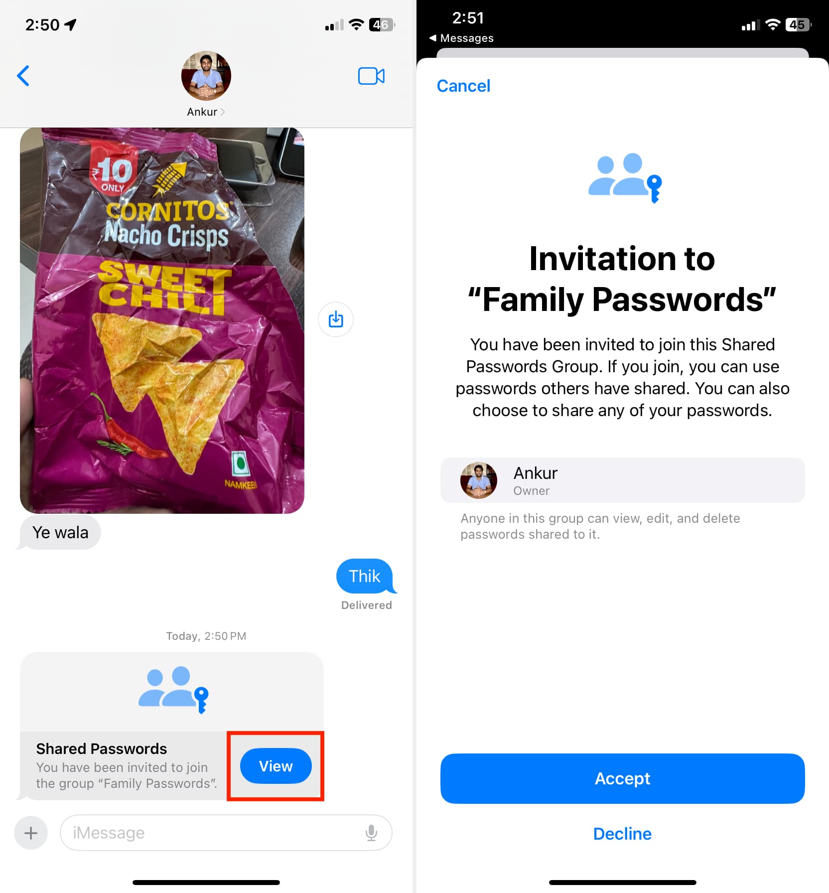 Accept invitation to join Shared Passwords Group