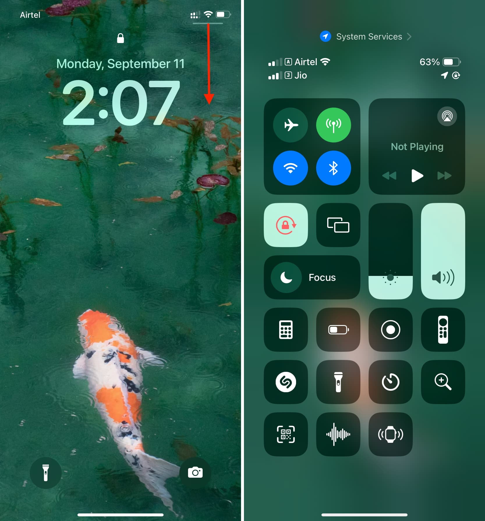 Accessing Control Center from iPhone Lock Screen