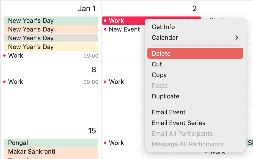 Delete Calendar event on Mac