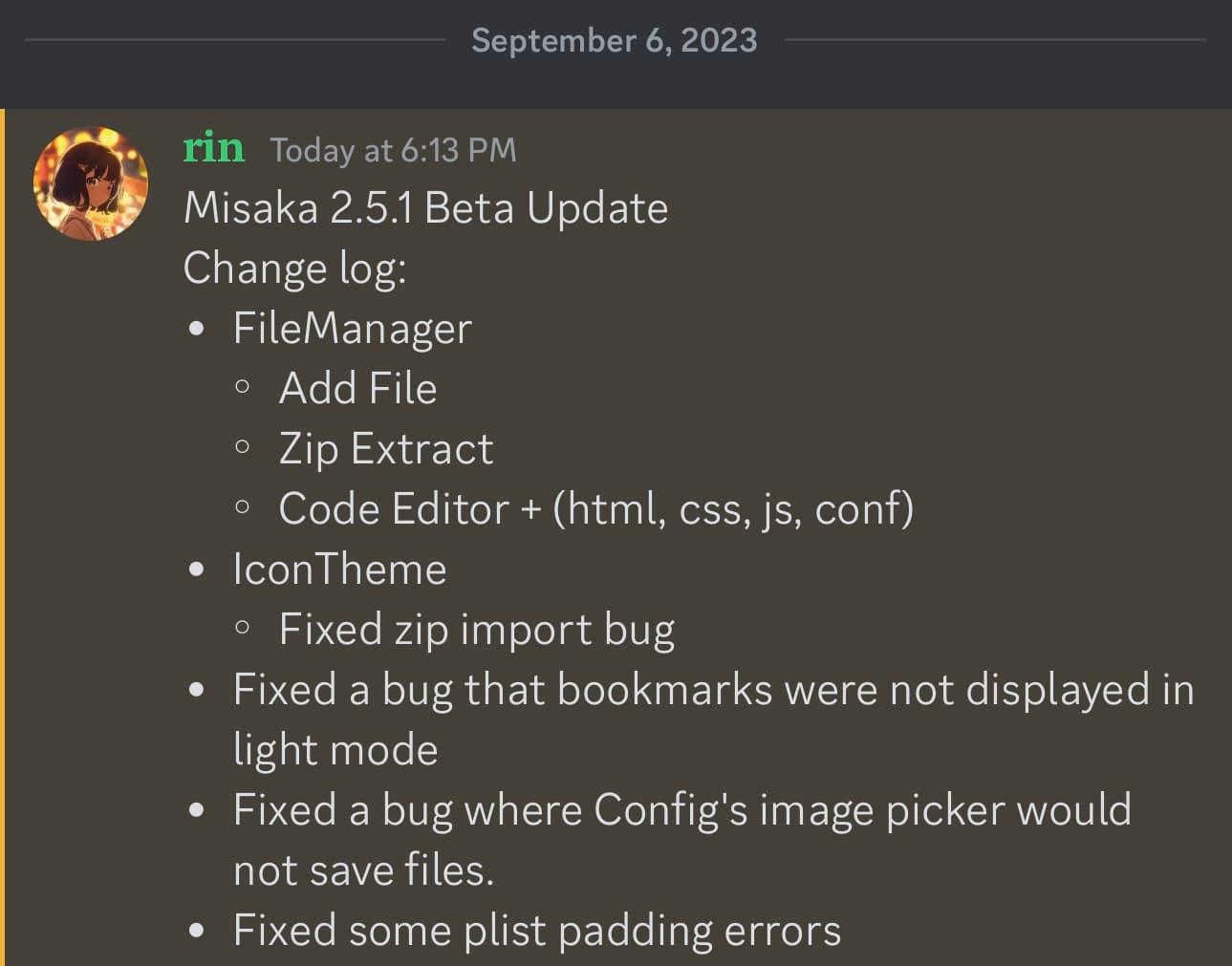 Misaka v2.5.1 update announced.