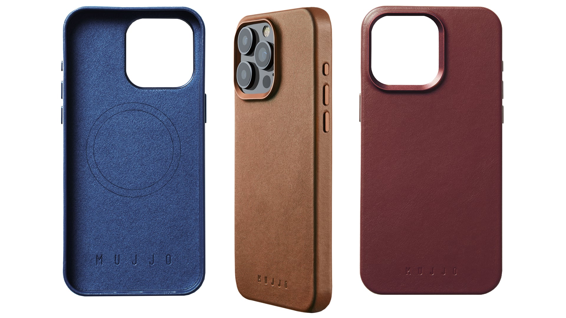 Les étuis en cuir Mujjo pour iPhone 15 Pro Max en trois couleurs
