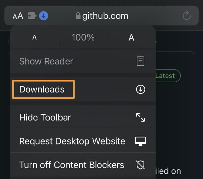 Safari Downloads Button Menu List.