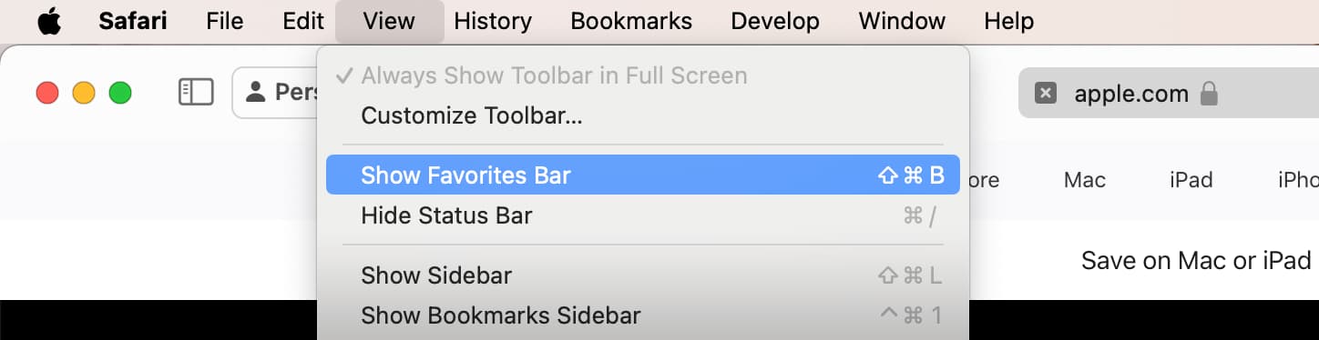 Show Favorites Bar in Safari on Mac