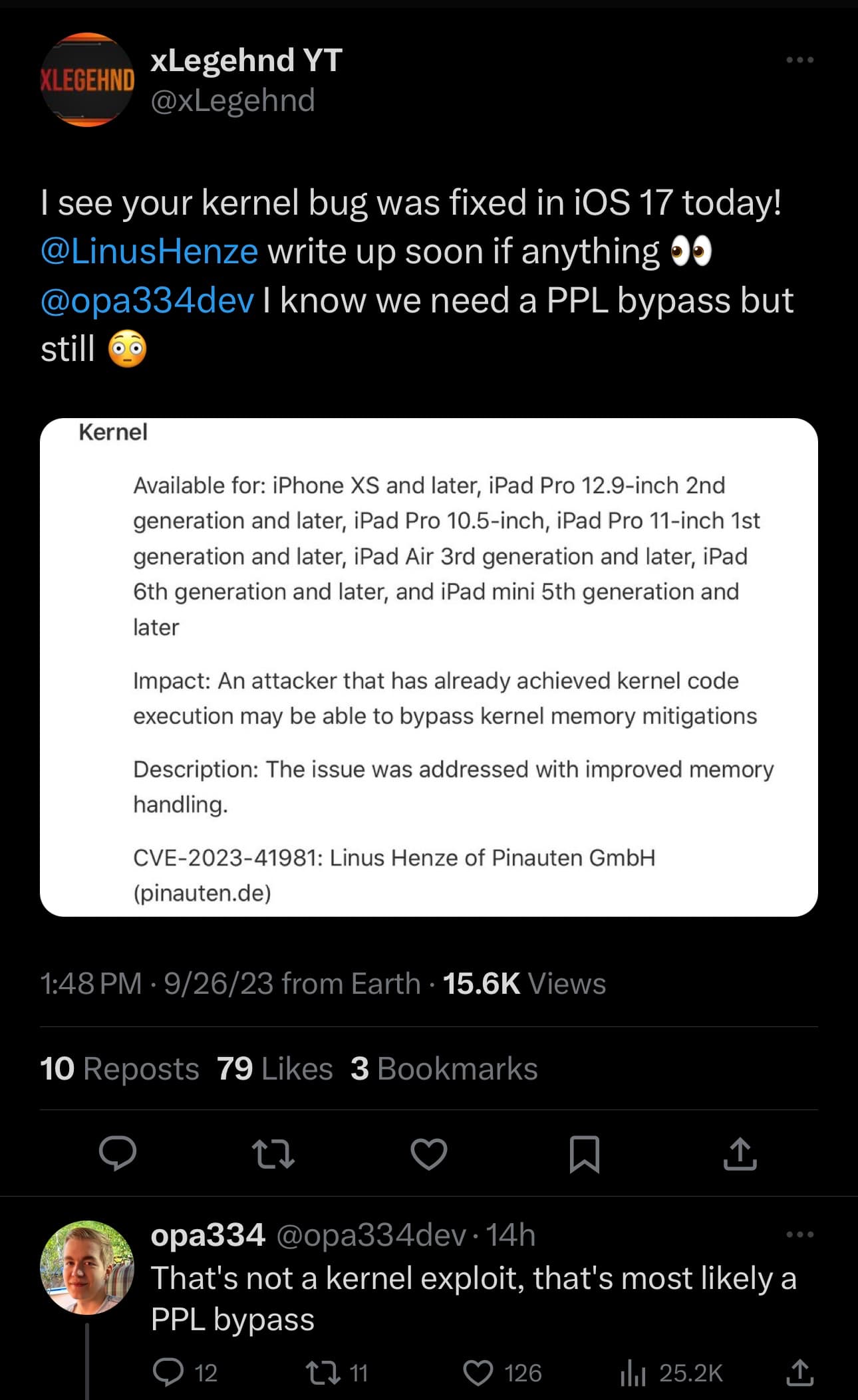 Dopamine lead developer Lars Fröder points out what appears to be an iOS 16 PPL Bypass fixed in iOS 17.