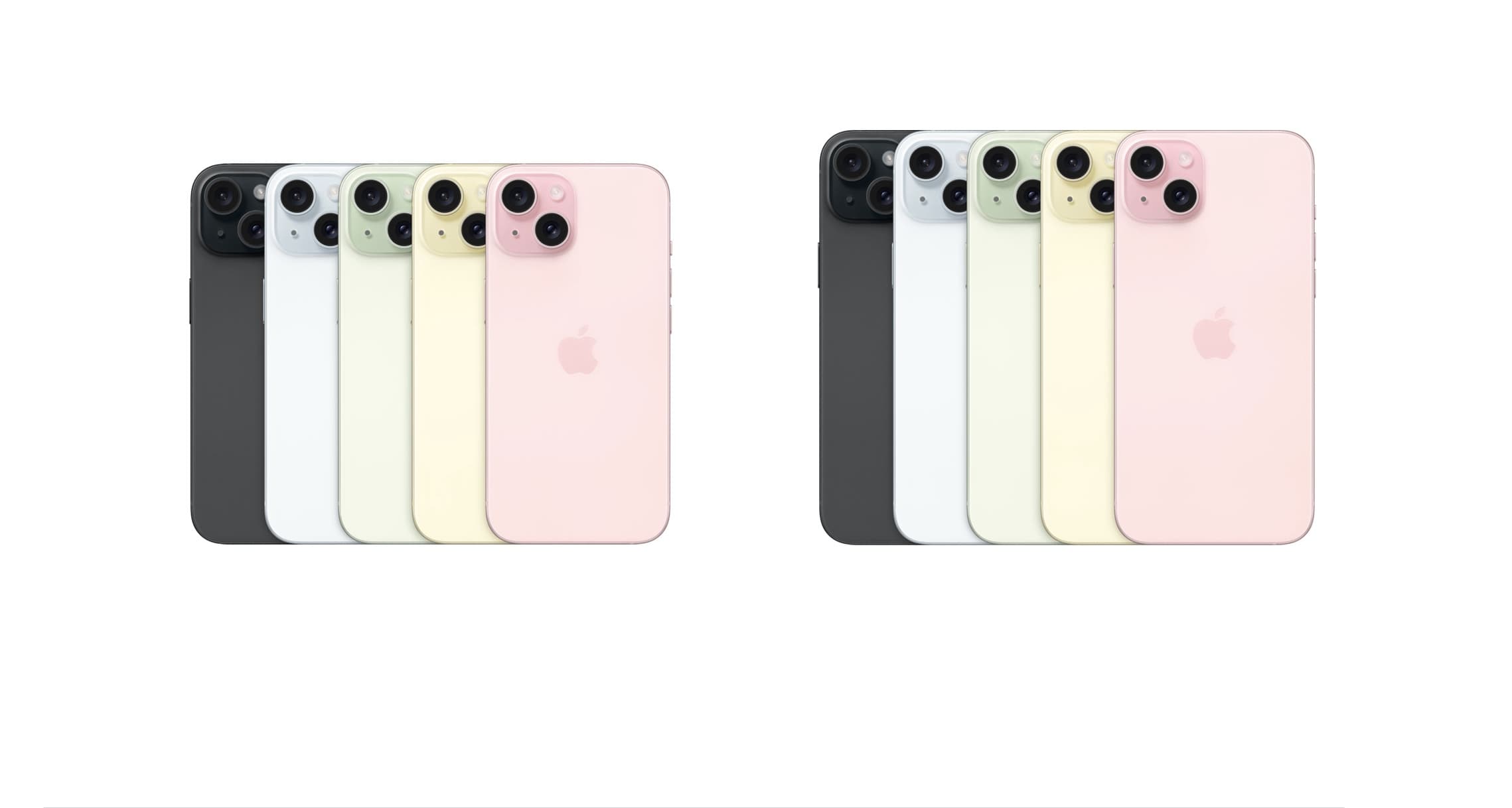 iPhone 15 and 15 Plus colorways.