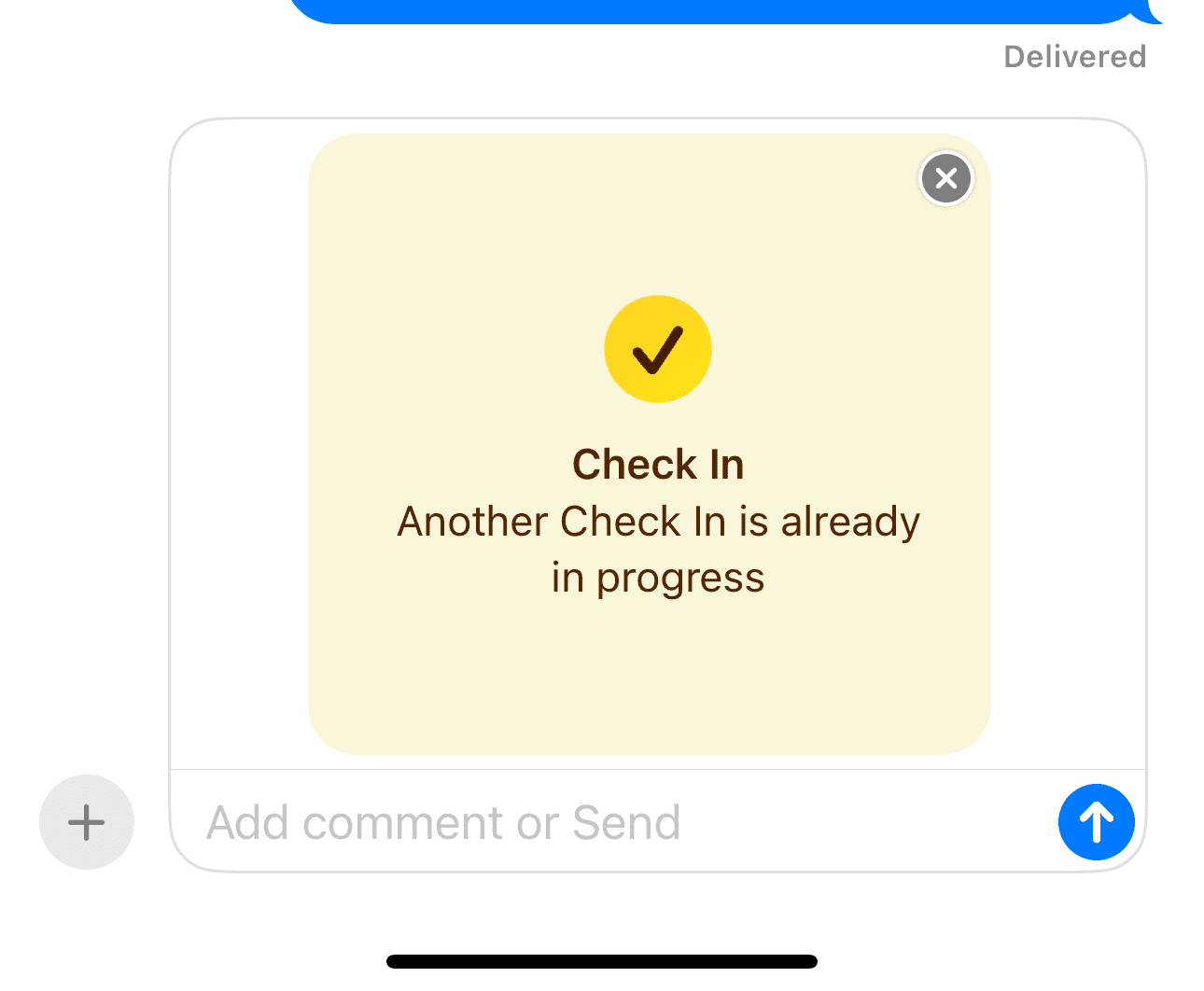 Another Check In is already in progress message on iPhone