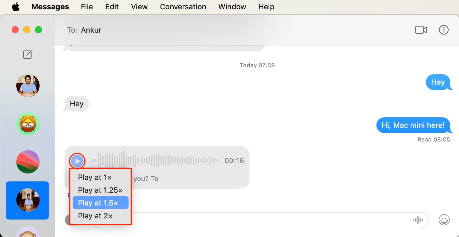 Play voice message at different speed on Mac