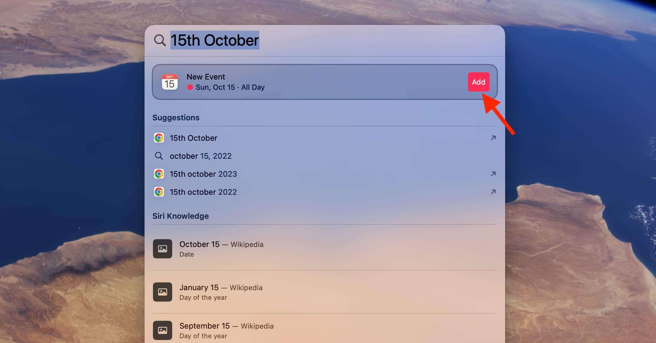 Quickly add calendar event using Spotlight on Mac