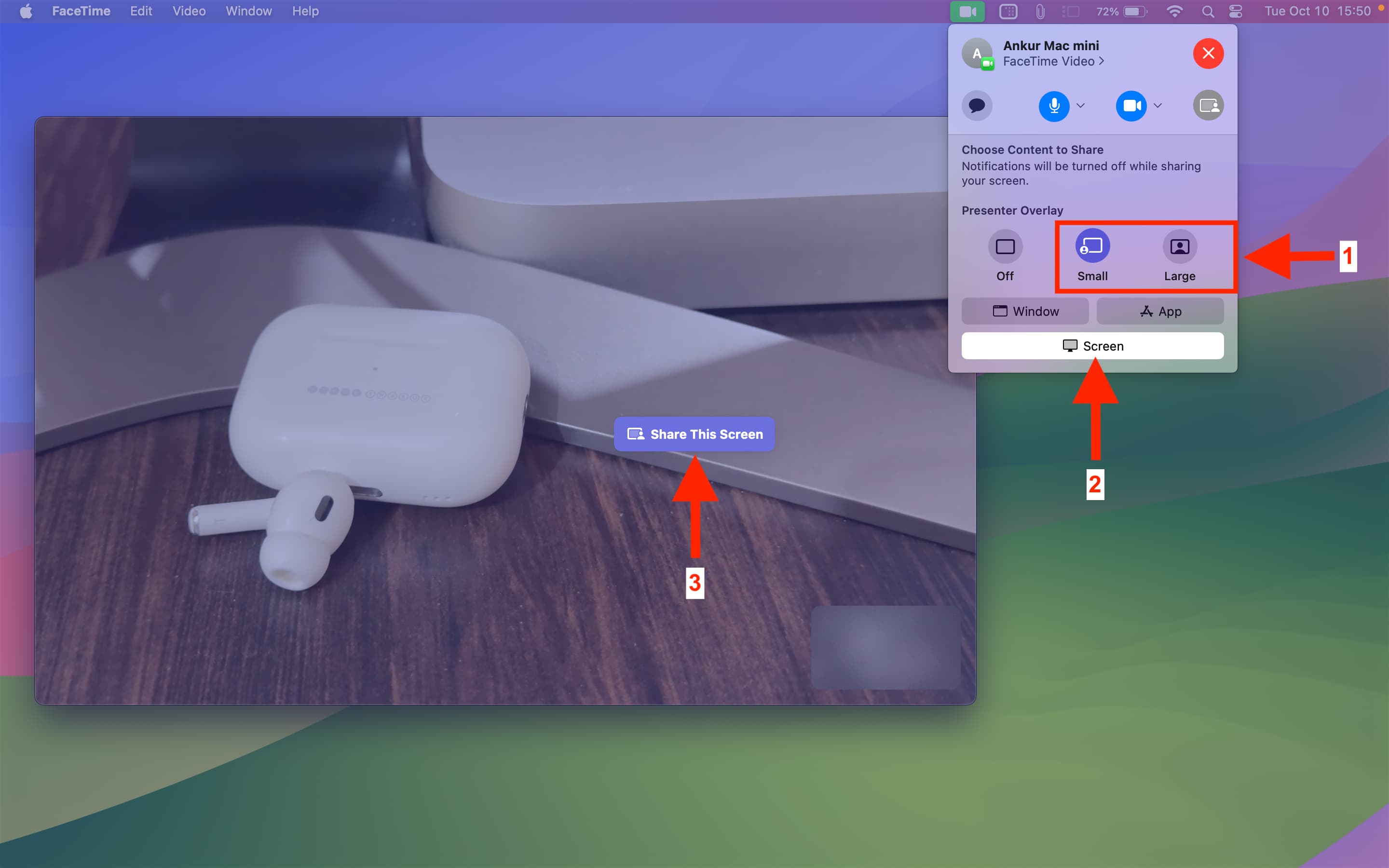 Start screen sharing with Presenter Overlay on Mac