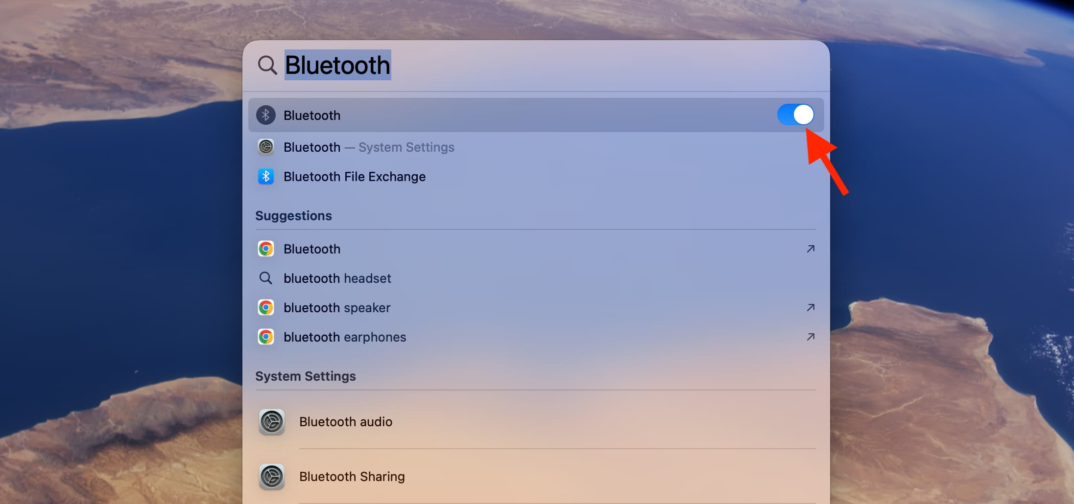 System Setting quick toggle in Spotlight on Mac